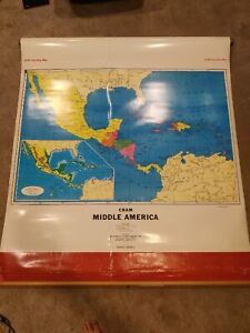Vintage Cram S Middle America Map Pull Down Roll Up C90