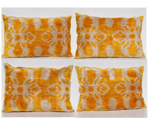 21x15 Yellow Handmade Case 4 Rectangle Pillows Cushion Uzbec Silk Velvet Pillows