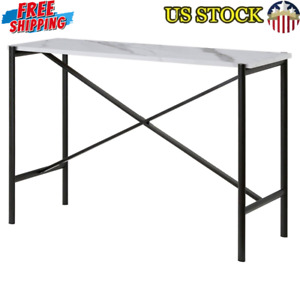 Modern Faux Marble Console Table Matte Black Steel Frame 46x14x29 Desk Home New