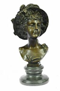 Pure Bronze Metal Big Bust Elegant Victorian Lady Classical Estate Girl Statue