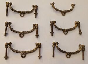 Vintage Cottagecore Victorian Brass Drawer Pulls Early 1800s Set Of 6 3 