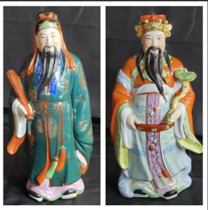 Two Fine Chinese Porcelain Figurines 16 X 6 Stamped Detailed