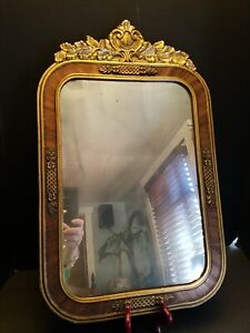 Solid Antique Wood Framed Mirror Painted Guilted Carved 22 X 13 5 