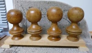 Antique Poplar Rope Bed Carved Cannon Ball Finials Set Of 4
