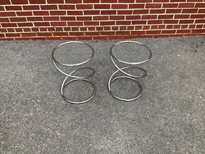 Pair Vintage Rosen For Pace Spiral Chrome And Glass Mid Century Side End Tables