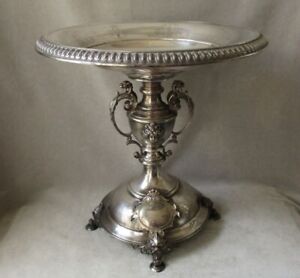 Antique Silverplate Centerpiece Salver Bowl Urn Vase Scrolled Figural Handles