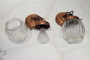 Pair Antique Copper Arts Crafts Lantern Porch Light Sconces