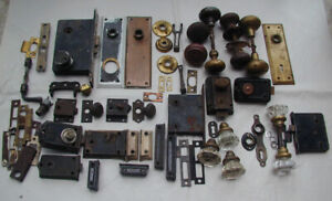 Lot Mixed Antique Door Hardware 5 Glass Knobs Cast Iron Latches Locks