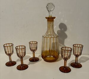 Rare Vienna Otto Prutscher Decanter 5 Cordials Amber Set Secessionist Glass