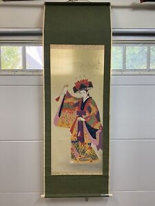 Large Antique Japanese Watercolor Geisha Signed Original
