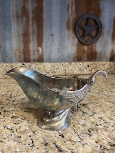 Silver Swan Gravy Boat Vintage 1970s Silea Of France Plated Service Dish