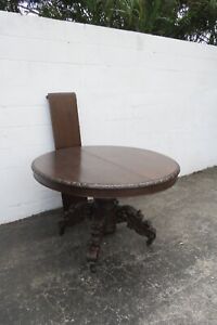 Victorian Tiger Oak Heavy Carved Rococo Style Dinette Dining Table And Leaf 5102