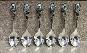 Rare Vintage Set Of 6 Russian Ussr Silver Porcelain Melchior Finift 4 25 Spoons