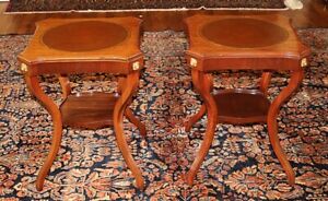 Beautiful Pair English Regency Style Tooled Leather Side Tables