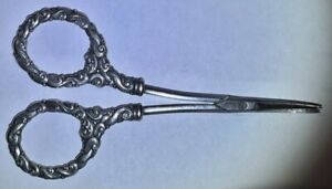 Antique Pair Of Victorian Silver Handled Ornate Sewing Embroidery Scissors