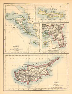 Athens Greek Islands Corfu Crete Cyprus Candia Greece Johnston 1897 Map
