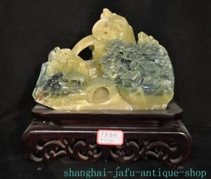 Chinese Natural Xiu Jade Jadeite Hand Carved Mountain House Tree Bridge Statue