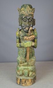 Antique Indonesian Carved Wood Figure Holding A Kriss