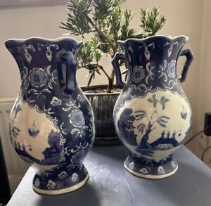 Pair Of Qing Qianlong Style Cobalt Blue White Porcelain Vases