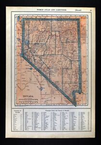 1919 Poates Map Nevada Carson Virginia City Lake Tahoe Las Vegas Elko Reno Nv