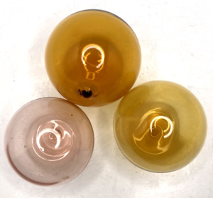 Lot Of 3 Amber Pink Japanese Hand Blown Glass Fishing Net Float Ball Buoy 2 5 