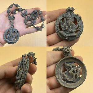 Ancient Near Eastern Bronze Budha Indian Ganesh Depicting Chain Bronze Necklace