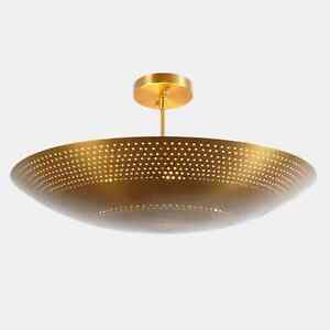 Brass Perforated Ceiling Flush Mount Pendant Light Fixture Mid Century Style