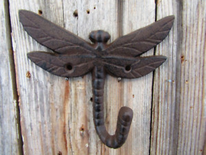 Single Vintage Style Dragonfly Rustic School Coat Hook Cast Iron Wall Mount