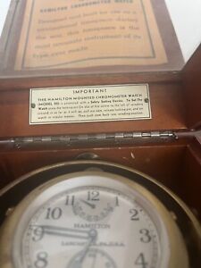 Rare Vintage Hamilton Watch Co Model 22 Chronometer Watch W Wooden Case