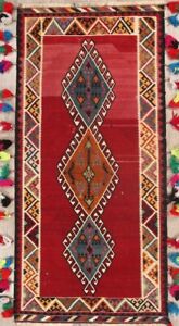 Vintage Southwestern Kilim Tribal 9 Ft Runner Red Rug Wool Hand Woven 4x9
