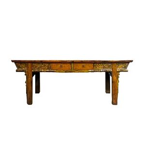 Chinese Vintage Distressed Orange Drawers Long Console Foyer Altar Table Cs7570