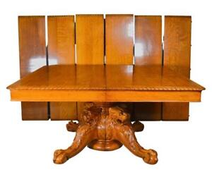 Antique Heavily Carved Lion Banquet Table In Oak Horner Style 21832