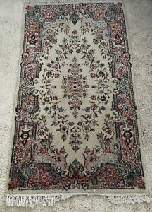 Hand Knotted Beige Pink Tabreez Wool Oriental Area Rug 61 X 36 