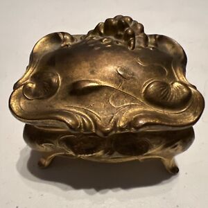 Vtg Antique Victorian Art Nouveau Metal Floral Design Casket Trinket Jewelry Box