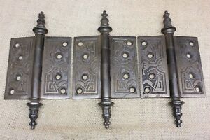 3 Old Door Hinges 3 1 2 X 3 1 2 Mansion Steeple Top Clean 1880 S Vintage Iron