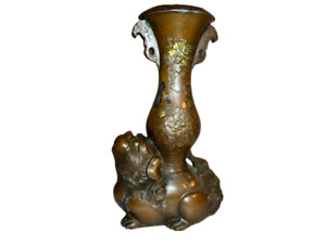 Shishi Lion Bronze Statue Vase 6 1 In Japanese Antique Meiji Era Fine Art Metal