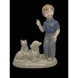 Antique Rare Porcelain Dresden Germany Boy With Dog And Cat Figurine 