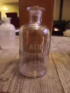 Antique Acid Hydrochloric Hcl Apothecary Bottle With Glass Stopper