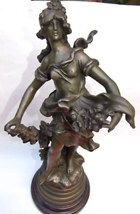 Antiques French Auguste Moreau Signed Maiden Spelter Statue 1890 S Rare Find