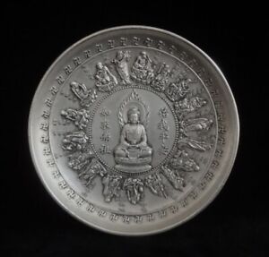 Chinese Old Silver Buddha 18 Arhats And Dragons Plate Kangxi Marked